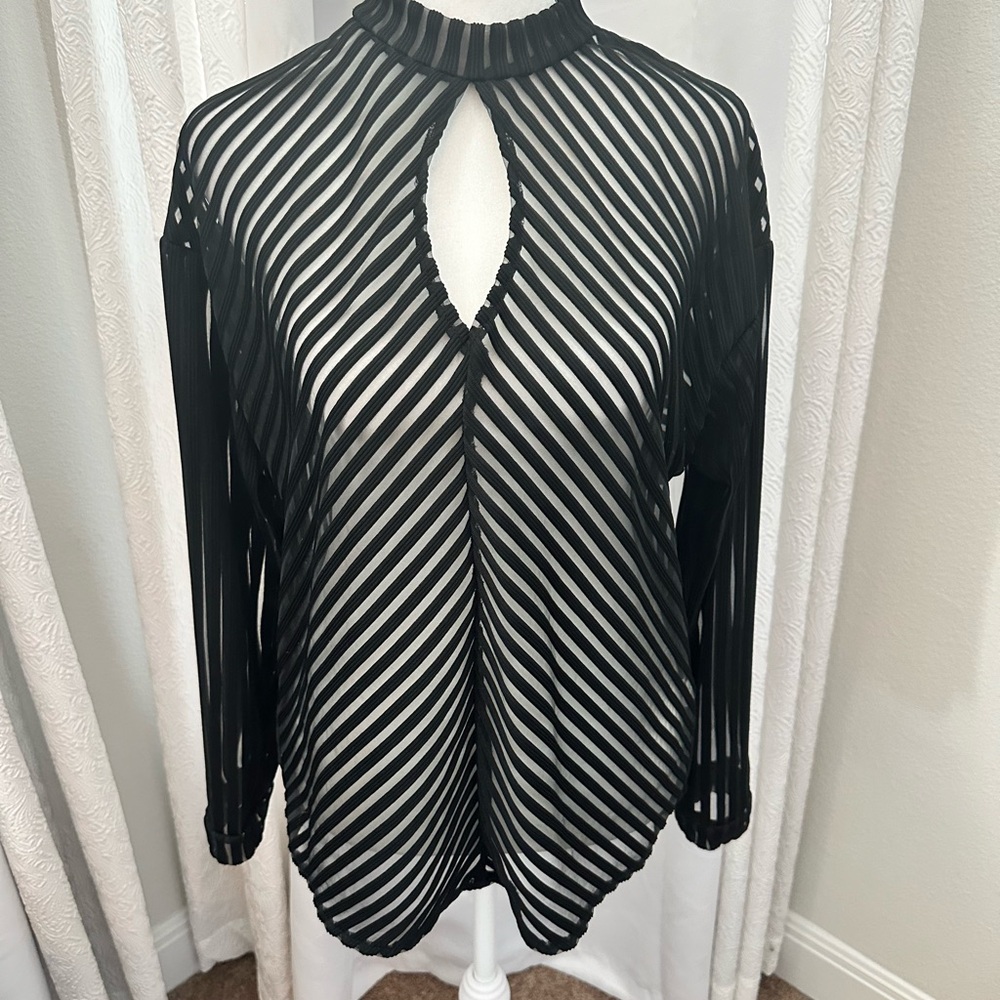 Black Sheer Key Hole Neck SHEIN Blouse.